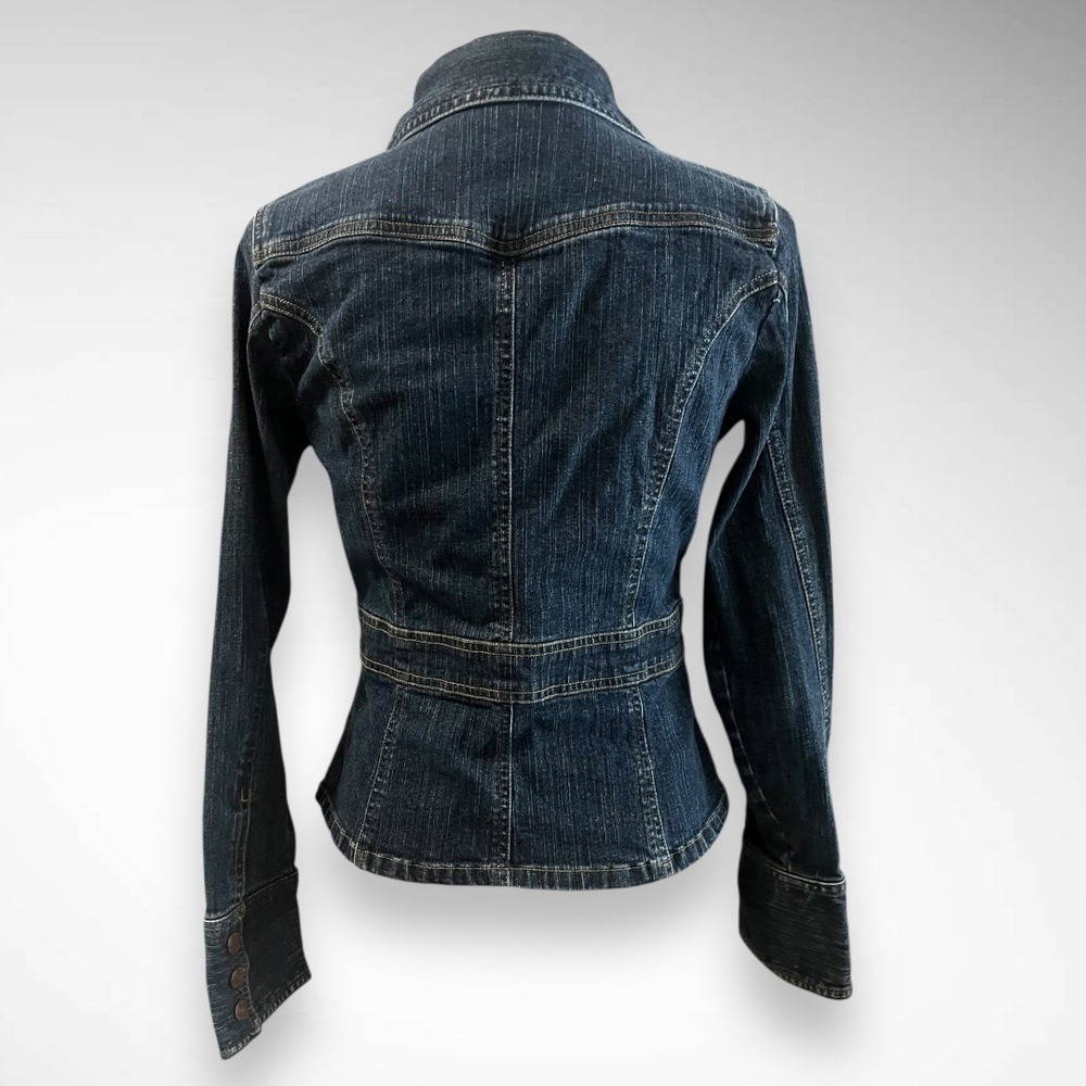 SO GSJC Women's Dark Wash Denim Jacket With Stress Medium | EUC - Picture 5 of 7